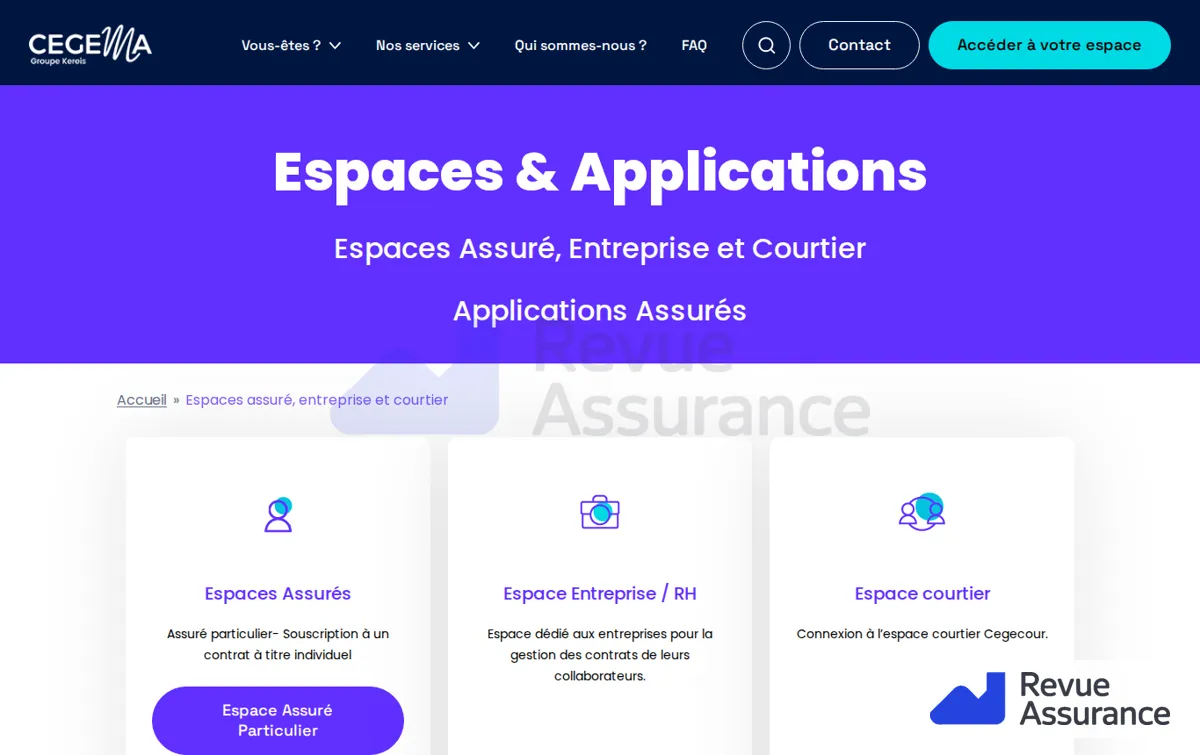 Capture : Espaces assuré, entreprise et courtier - Cegema